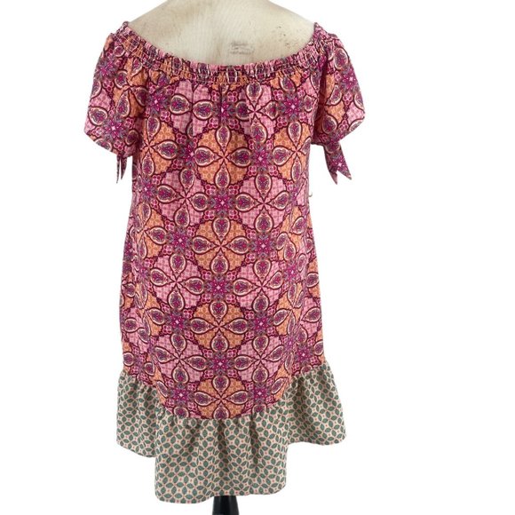 Motherhood Maternity Paisley Dress XL Off Shoulder Tie Sleeve Pink Knee Length - Picture 3 of 12